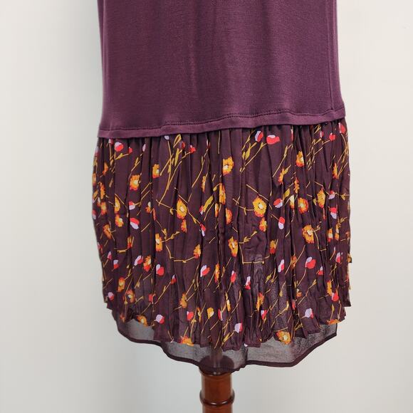 Lori Goldstein Sleeveless Cardigan Top Size XS Plum Modal Floral Chiffon Trim - Picture 8 of 12